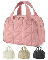 BAGSMART dark pink travel toiletry bag front view highlights spacious compartments for cosmetics