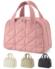 BAGSMART dark pink travel toiletry bag front view highlights spacious compartments for cosmetics