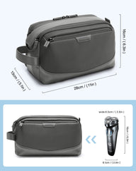 BAGSMART dopp kit grey interior organization with bottles held upright by elastic straps.