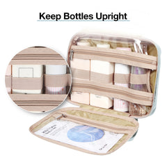 BAGSMART inner elastic pockets keep toiletries upright and organized on the go.