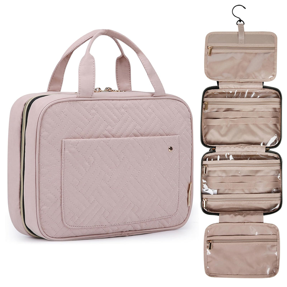 BAGSMART large toiletry bag with hanging hook, convenient for hotel room organization.