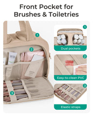 BAGSMART puffy toiletry bag with soft Taslan fabric, luxurious and lightweight.