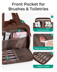 BAGSMART Puffy Travel Toiletry Bag wide opening for easy access to cosmetics