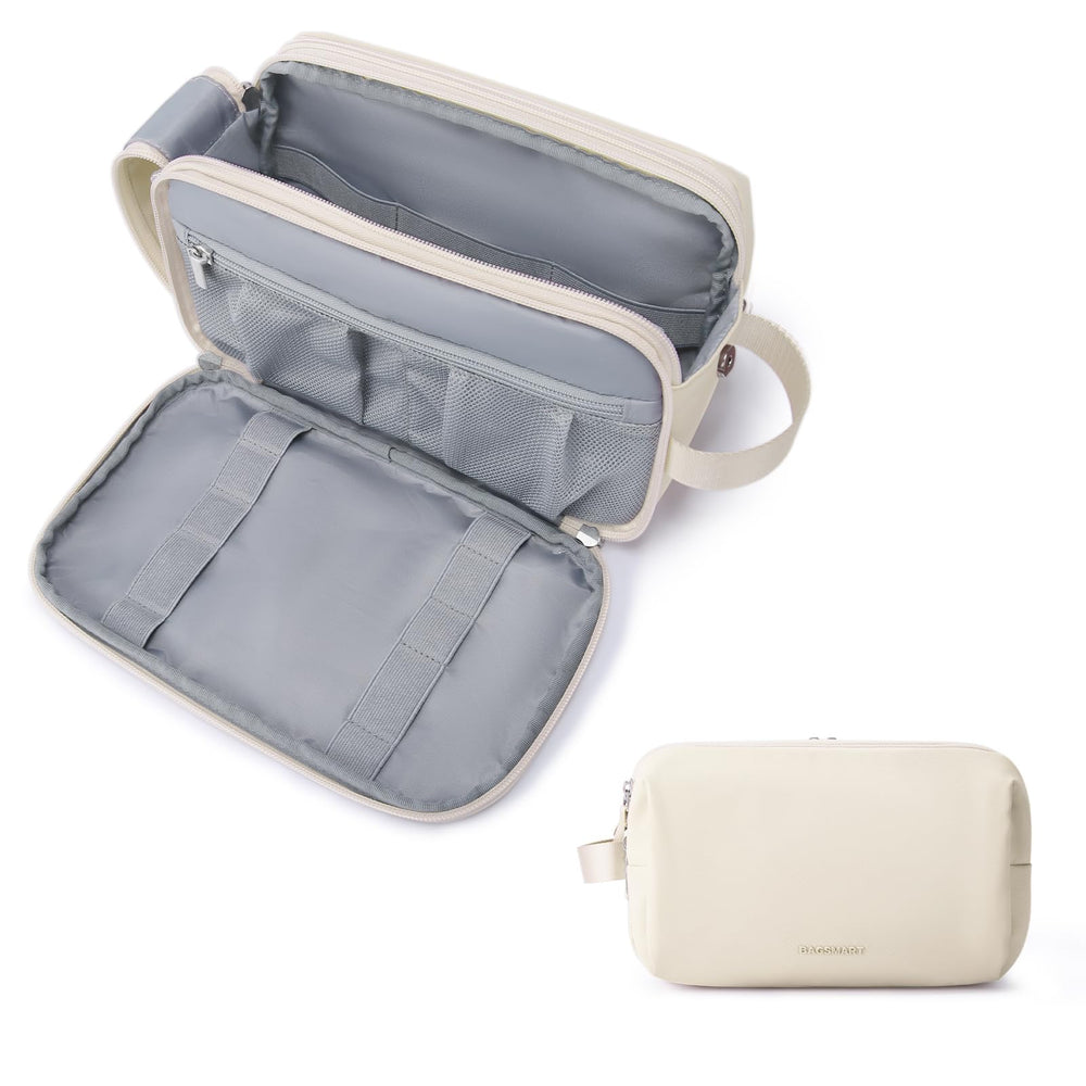 BAGSMART Toiletry Bag beige with front pocket for wet items and easy access
