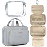 BAGSMART toiletry bag with 360-degree swivel hook for versatile hanging in bathrooms and hotel rooms.