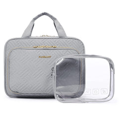 BAGSMART Toiletry Bag Hanging Large Grey shows organized storage for full-sized toiletries on the go