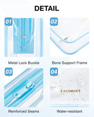 BAGSMART clear travel bag blue shows reinforced seams for durability