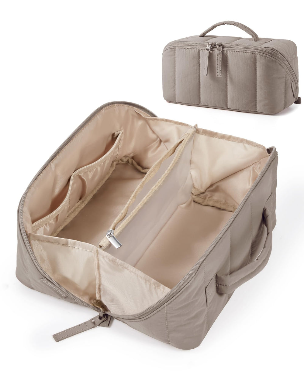 BAGSMART travel makeup bag open flat shows quick-access design for cosmetics