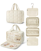 BAGSMART travel toiletry bag beige front view showcases spacious organization for cosmetics