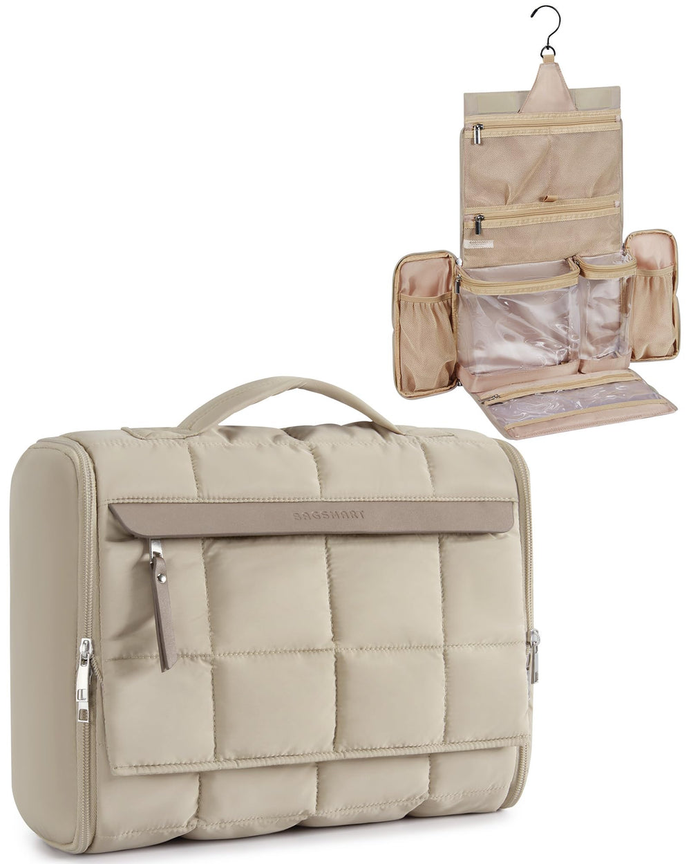 BAGSMART Travel Toiletry Bag full-open design for quick access and organized packing.