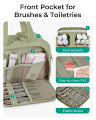 BAGSMART Travel Toiletry Bag green compartments help you organize essentials neatly when traveling.