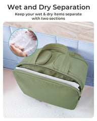 BAGSMART Travel Toiletry Bag green handle enables easy carry through airports and hotel stays.