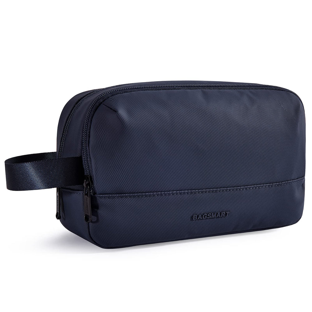 BAGSMART Travel Toiletry Bag navy front view shows organized space for essentials.
