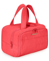 BAGSMART travel toiletry bag puffy red full opening for easy access.