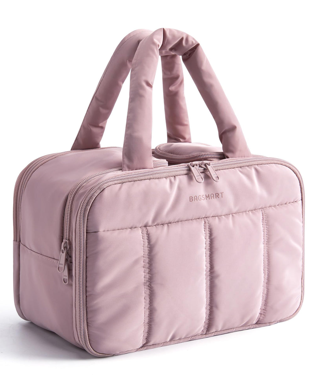 BAGSMART Travel Toiletry Bag purple front view shows organized storage for easy access.