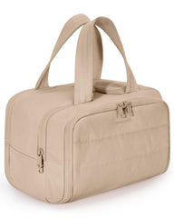 BAGSMART travel toiletry bag wide-open for easy access to cosmetics on the go.