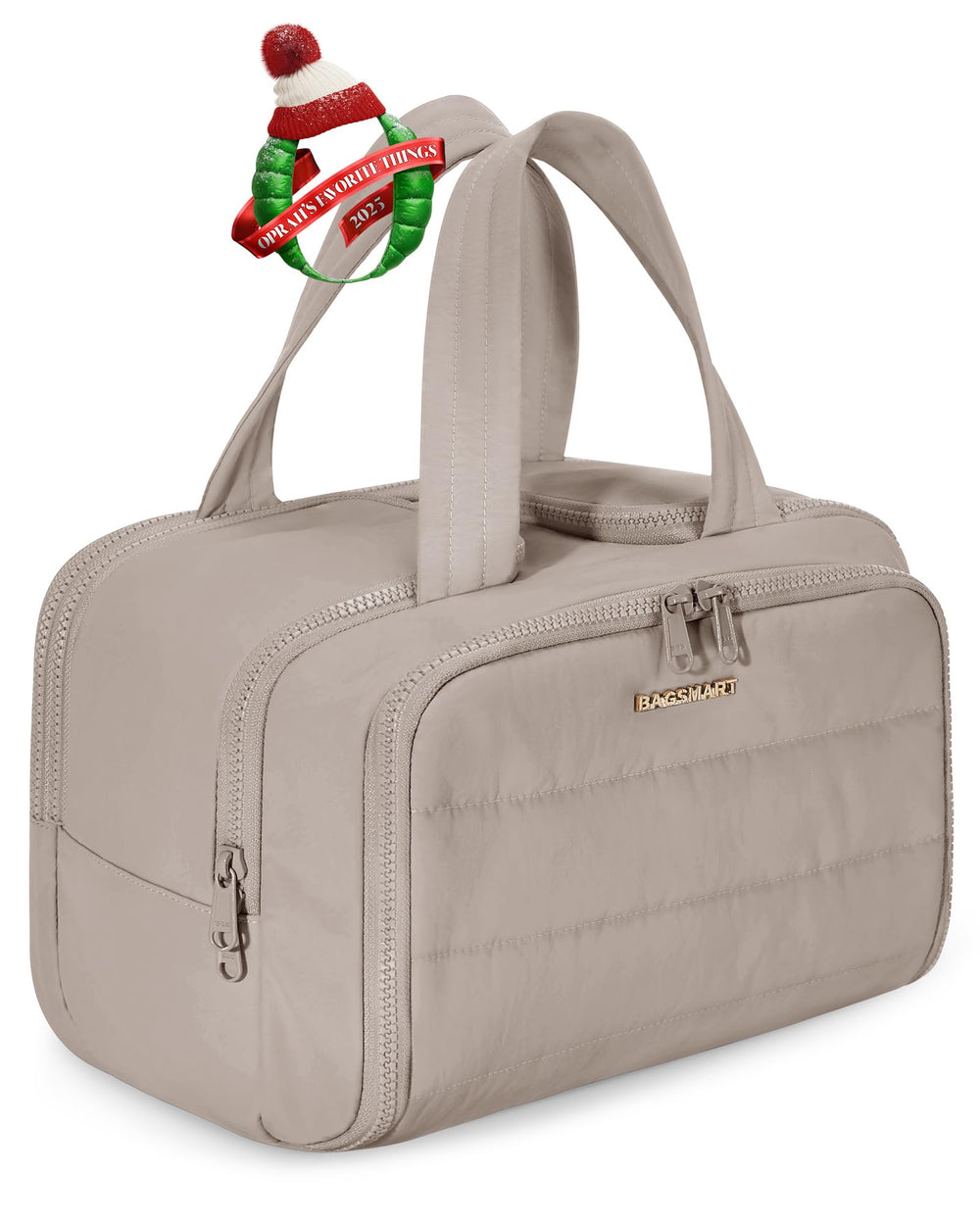 BAGSMART travel toiletry bag wide-open shows four compartments for easy on-the-go organization