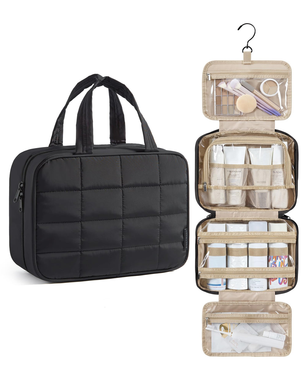 BAGSMART travel toiletry bag with puffy fabric highlights lightweight portability for travel