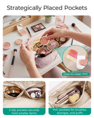 BAGSMART wide-opening makeup bag interior shows handy pockets for cosmetics