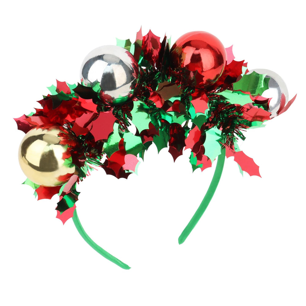 BAHABY Christmas headband with green band and red-green balls for a festive look.