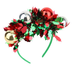 BAHABY Christmas headband with green band and red-green balls for a festive look.