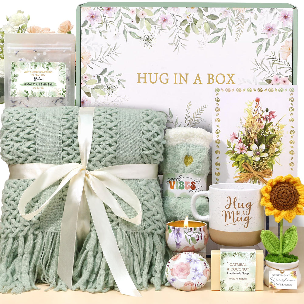 BaiCai get well gift basket with sunflowers and cozy knitted blanket for comfort