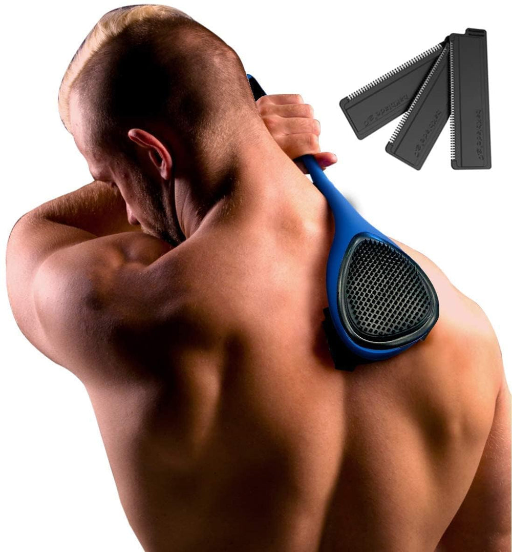 BAKBLADE 2.0 Elite Plus back shaver assembly demonstrates quick, effortless back hair removal.