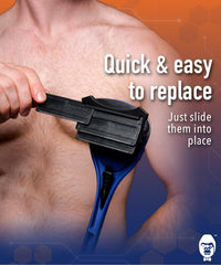 baKblade Dryglide safety blade technology highlights a smooth, quick shaving experience.