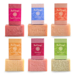 Bali Soap Feminine Collection bar closeup Frangipani, offering a relaxing floral cleanse.