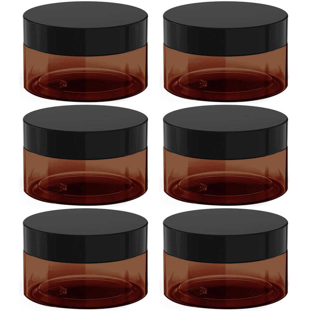 BallHull amber plastic jar 6-pack preserves cosmetics with UV protection and leak-resistance.