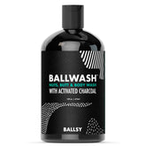 Ballsy Ballwash Charcoal bottle being poured for a deep-cleanse and refreshing scent