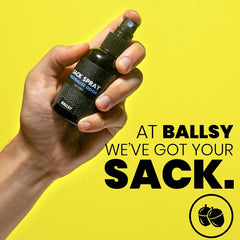 Ballsy Body & Groin Spray dispense shows easy 1-2 pump application.