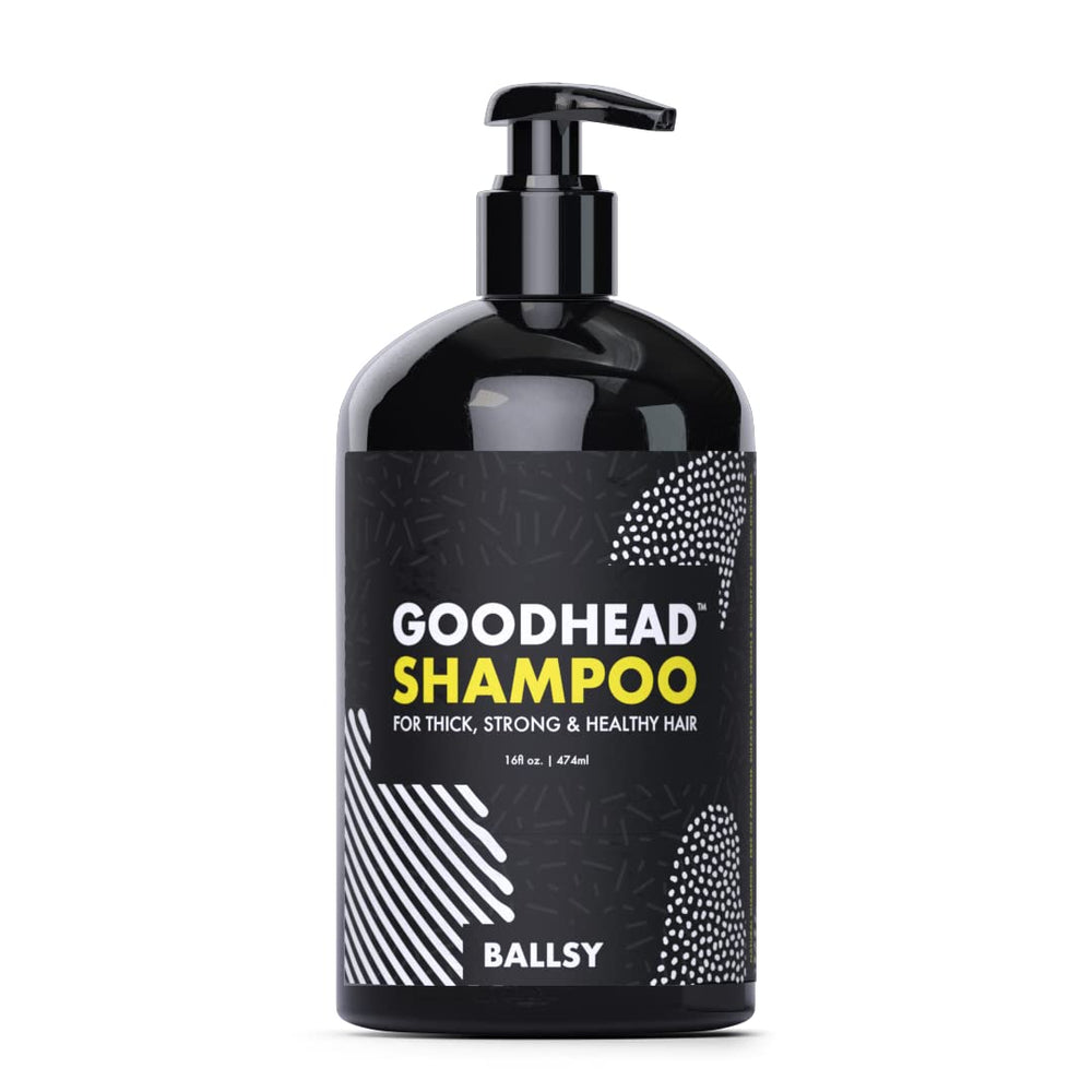 Ballsy Goodhead Shampoo bottle hero promising thicker, healthier hair.