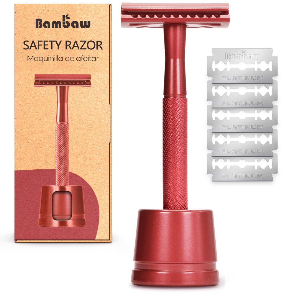 Bambaw double-edge razor stand shows durable metal design for easy storage