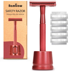 Bambaw double-edge razor stand shows durable metal design for easy storage