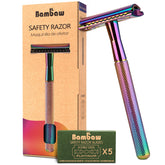 Bambaw double edge safety razor rainbow handle for a smooth, close shave.