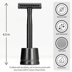 Bambaw razor stand included showcasing sleek design and organized grooming setup.