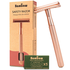 Bambaw safety razor with rose-gold handle delivers a premium, close shave