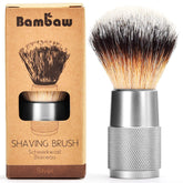 Bambaw shaving brush with silver aluminum handle for a strong, precise lather.
