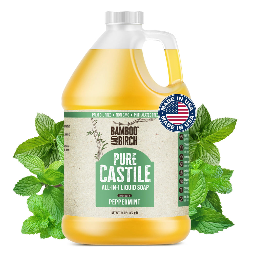 BAMBOO AND BIRCH Peppermint Castile soap bottle ready for multipurpose cleaning