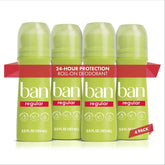 Ban Invisible Roll-On bottle with clear, residue-free application for all-day protection