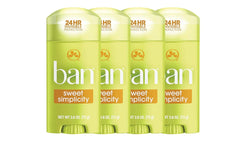 Ban Sweet Simplicity solid deodorant stick for all-day dryness and clear skin.
