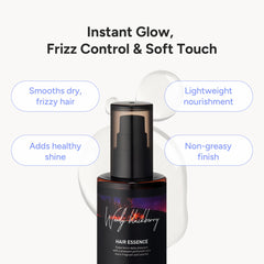 BANANAL frizz-control flyaways image illustrates smoother hairstyle with reduced daytime frizz.