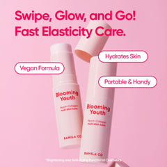 Banila Co Blooming Youth balm swatch demonstrates instant dewy hydration.
