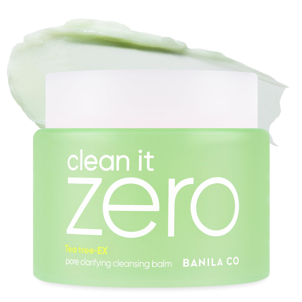 BANILA CO Clean it Zero Pore Clarifying Cleansing Balm jar showing sherbet texture for makeup removal.