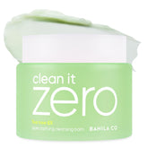 BANILA CO Clean it Zero Pore Clarifying Cleansing Balm jar showing sherbet texture for makeup removal.