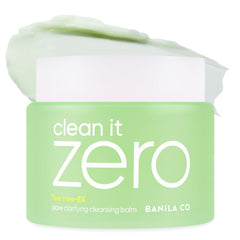 BANILA CO Clean it Zero Pore Clarifying Cleansing Balm jar showing sherbet texture for makeup removal.