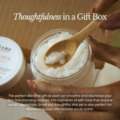 Bare Botanics body scrub jar closeup showing ultra-fine sea salt exfoliation for radiant skin