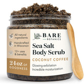 Bare Botanics Coconut Coffee Scrub jar showing triple exfoliation for radiant skin