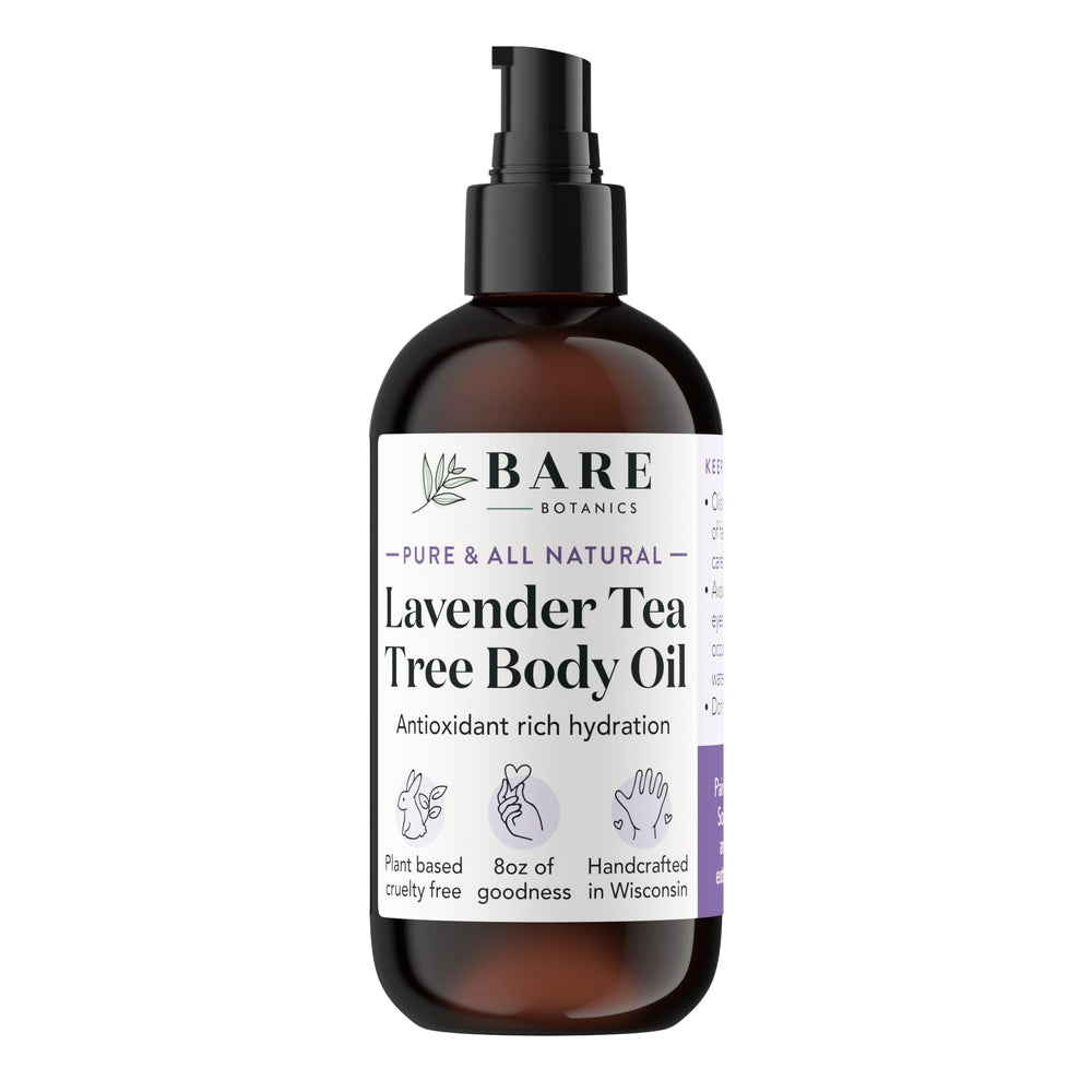 BARE BOTANICS lavender-tea-tree-oil-pump demonstrates quick, non-greasy skin hydration.